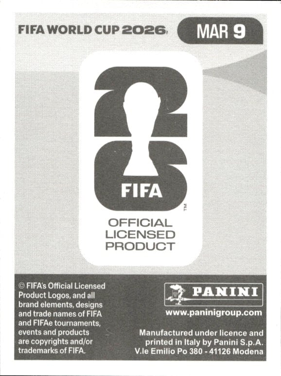 2026 Panini FIFA World Cup Adam Masina #MAR 23 soccer trading card back