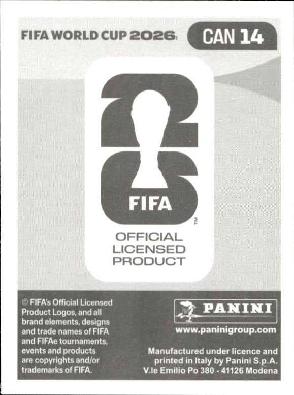 2026 Panini FIFA World Cup Jacob Shaffelburg #CAN 14 soccer trading card back