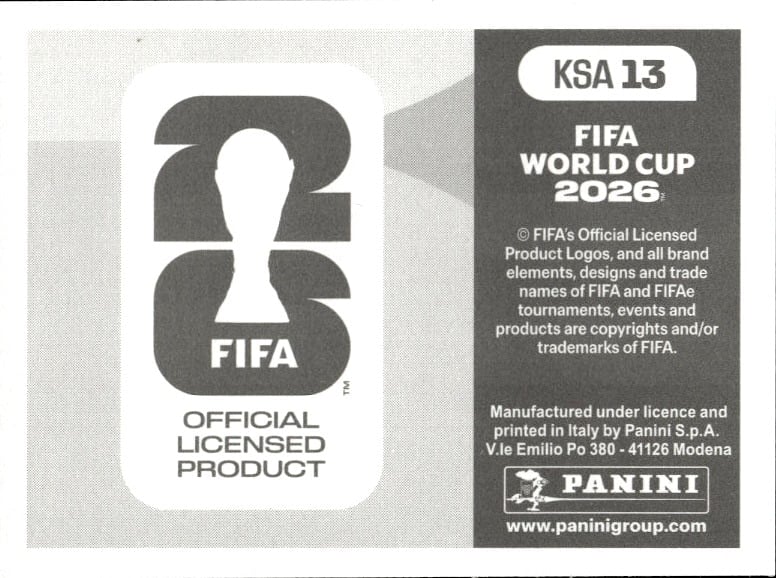 2026 Panini FIFA World Cup Saudi Arabia #KSA 13 soccer trading card back