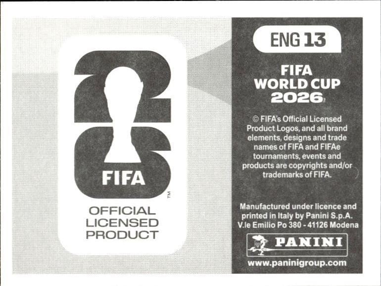 2026 Panini FIFA World Cup England National Team #ENG 13 soccer trading card back