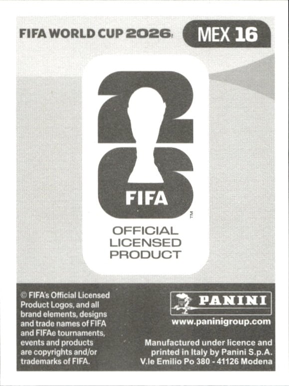2026 Panini FIFA World Cup Santiago Giménez #MEX 16 soccer trading card back