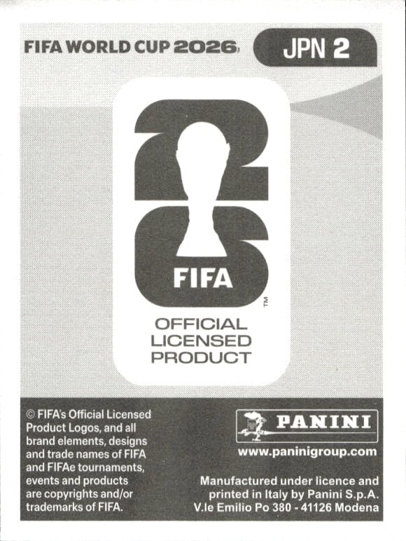 2026 Panini Fifa World Cup Zion Suzuki #JPN 2 soccer trading card back