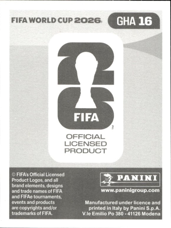 2026 Panini Fifa World Cup Jordan Ayew #GHA 16 soccer trading card back