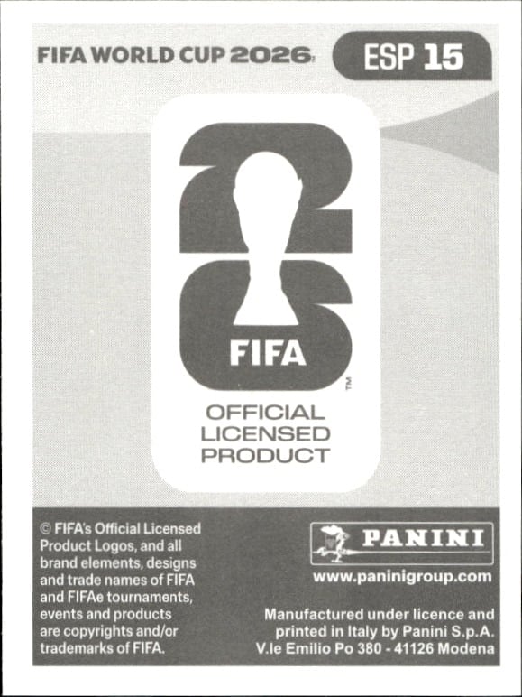 2026 Panini Fifa World Cup Lamine Yamal #ESP 15 soccer trading card back