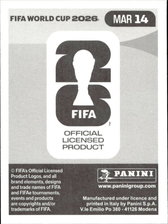 2026 Panini Fifa World Cup Bilal El Khannouss #MAR 14 soccer trading card back