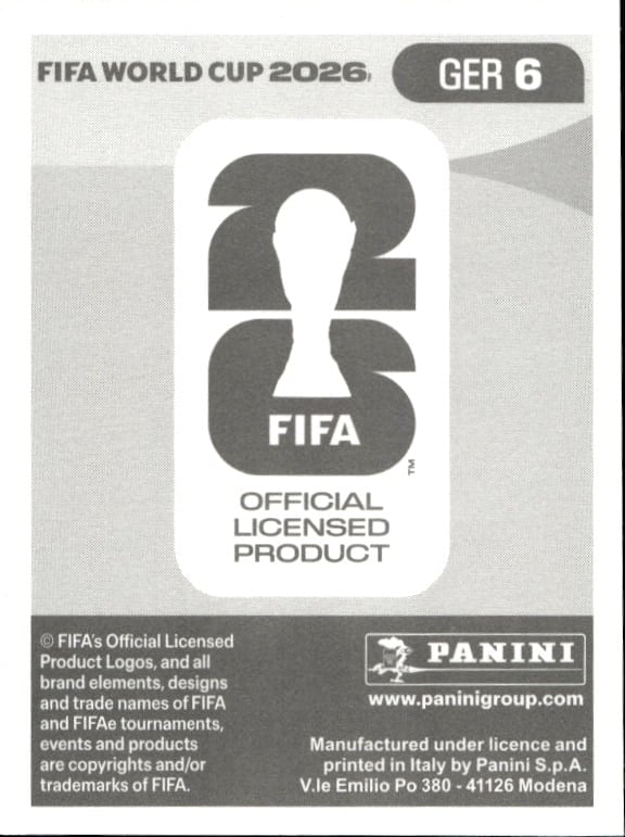 2026 Panini FIFA World Cup Antonio Rüdiger #GER 6 soccer trading card back