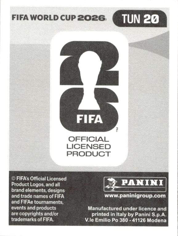2026 Panini FIFA World Cup Naim Sliti #TUN 20 soccer trading card back
