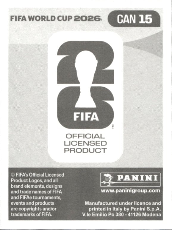2026 Panini FIFA World Cup Mathieu Choinière #CAN 15 soccer trading card back