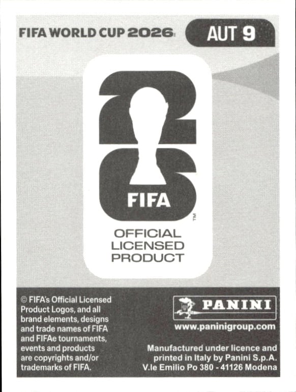 2026 Panini FIFA World Cup Alexander Prass #AUT 9 soccer trading card back