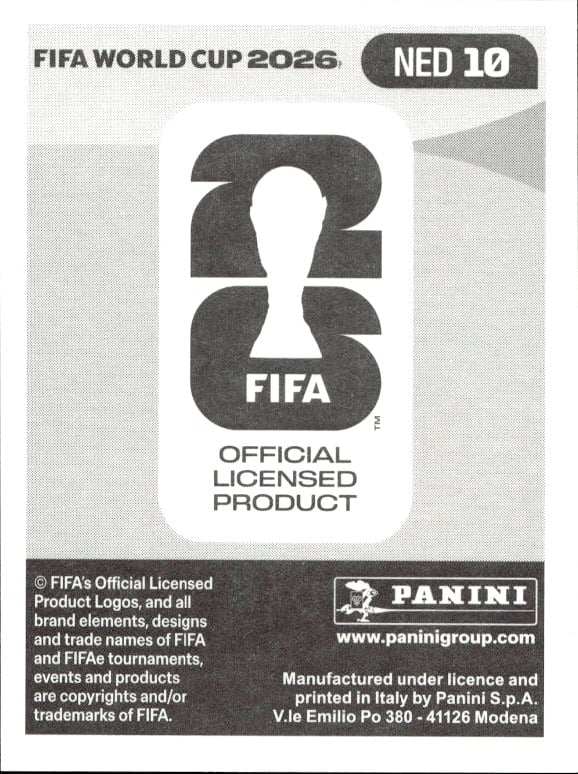 2026 Panini FIFA World Cup Tijani Reijnders #NED 10 soccer trading card back