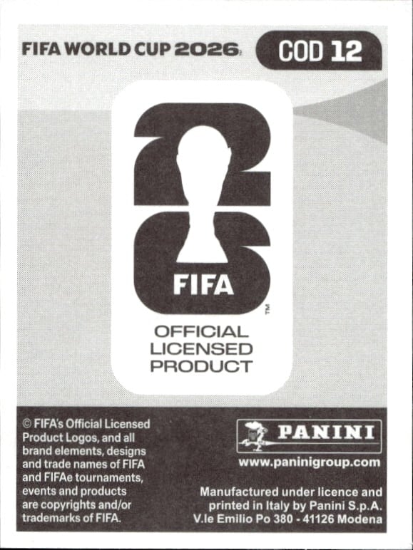 2026 Panini FIFA World Cup Noah Sadiki #COD 12 soccer trading card back