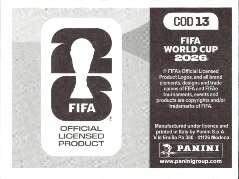 2026 Panini FIFA World Cup Congo Dr #COD 13 soccer trading card back