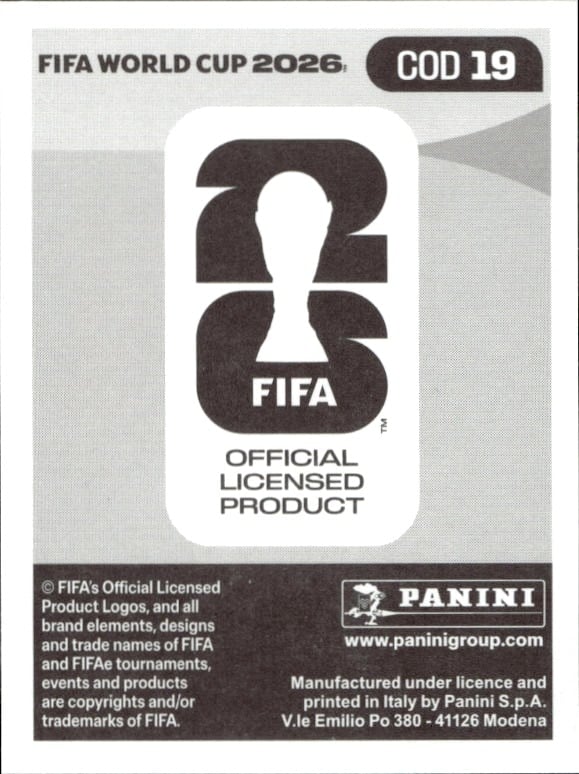 2026 Panini FIFA World Cup Cédric Bakambu #COD 19 soccer trading card back