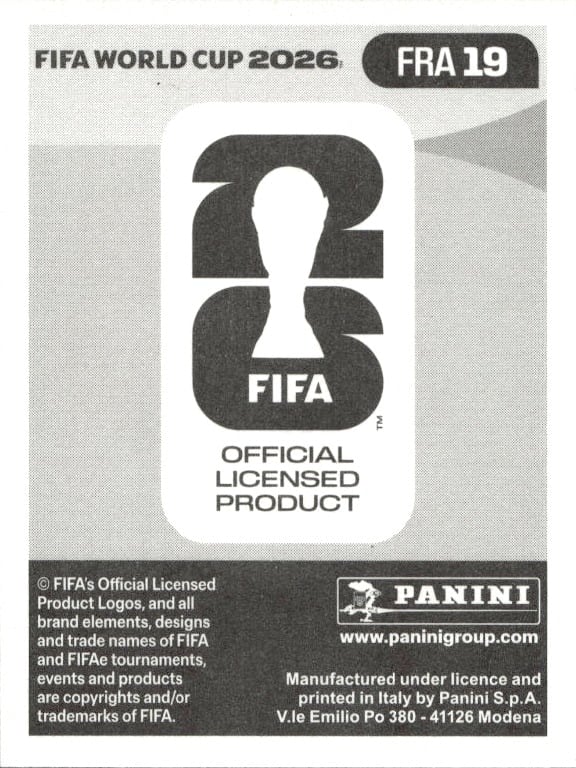 2026 Panini FIFA World Cup Hugo Ekitiké #FRA 19 soccer trading card back