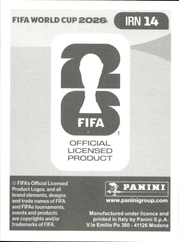 2026 Panini FIFA World Cup Omid Noorafkan #IRN 14 soccer trading card back