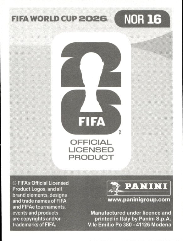 2026 Panini FIFA World Cup Alexander Sørloth #NOR 16 soccer trading card back