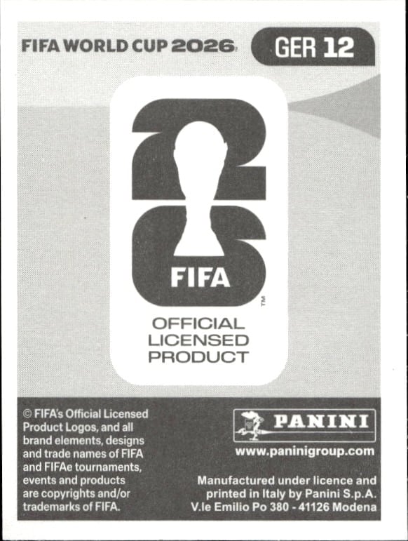 2026 Panini Fifa World Cup Felix Nmecha #GER 12 soccer trading card back