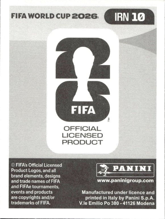 2026 Panini Fifa World Cup Saleh Hardani #IRN 10 soccer trading card back