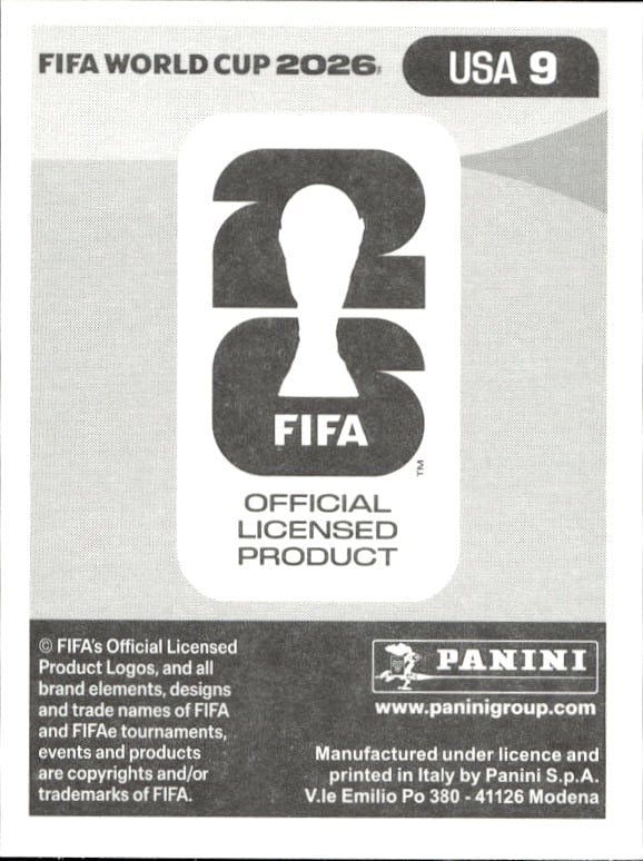 2026 Panini Fifa World Cup Tanner Tessmann #USA 9 soccer trading card back