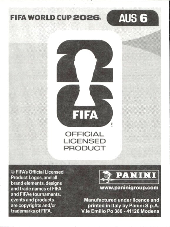2026 Panini Fifa World Cup Jordan Bos #AUS 6 soccer trading card back