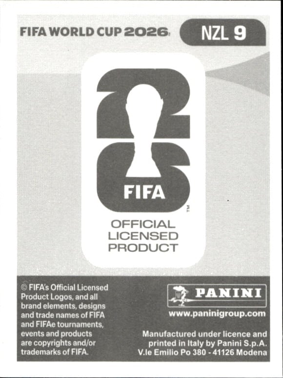 2026 Panini Fifa World Cup Finn Surman #NZL 9 soccer trading card back