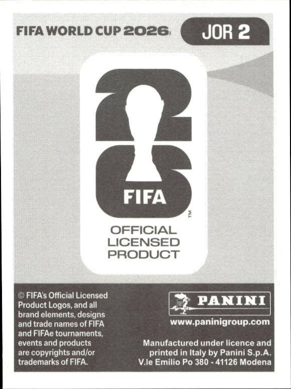 2026 Panini Fifa World Cup Vazeed Abulaila #JOR 2 soccer trading card back