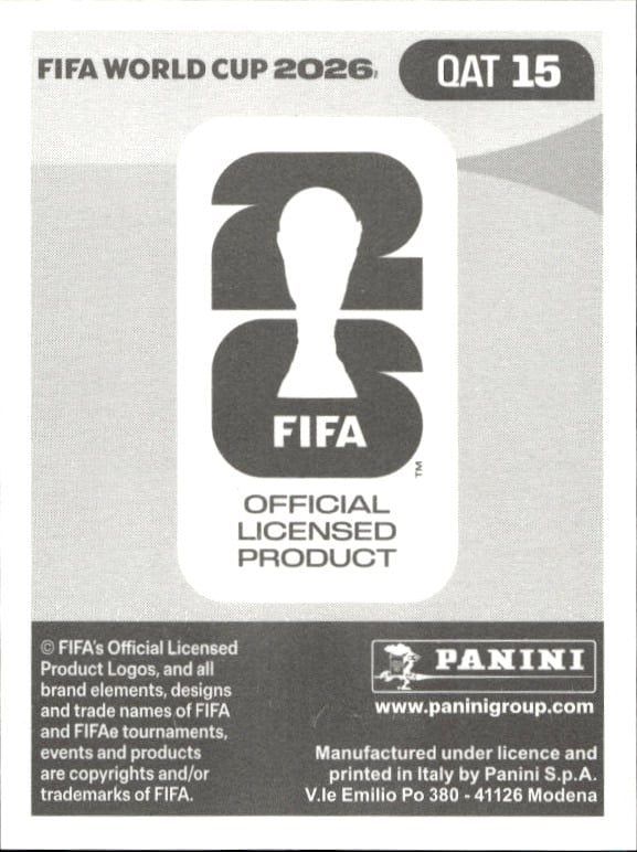 2026 Panini Fifa World Cup Abdulaziz Hatem #QAT 15 soccer trading card back