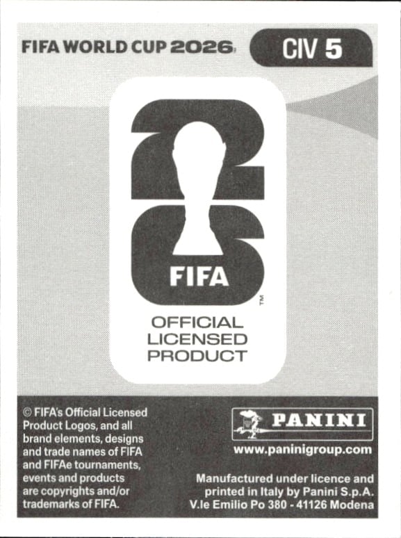 2026 Panini Fifa World Cup Odilon Kossounou #CIV 5 soccer trading card back