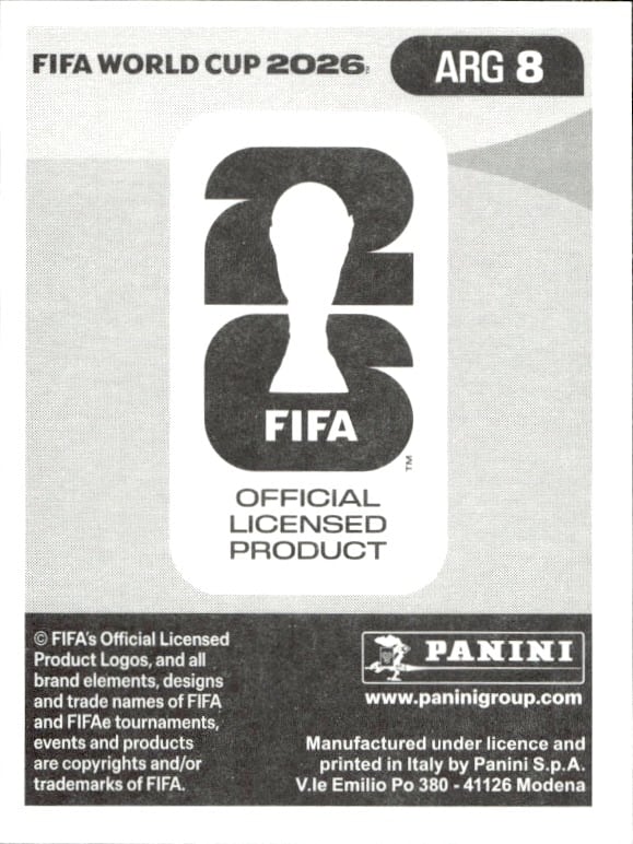 2026 Panini Fifa World Cup Enzo Fernández #ARG 8 soccer trading card back
