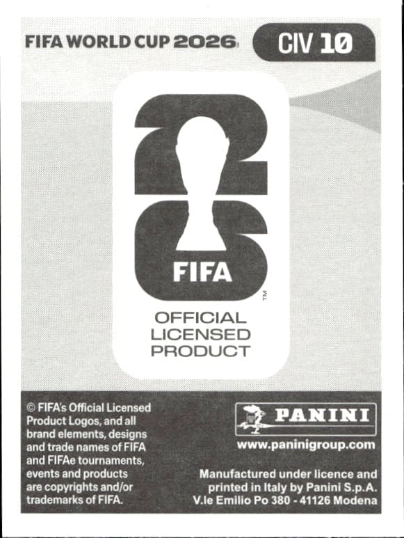 2026 Panini Fifa World Cup Franck Kessié #CIV 10 soccer trading card back