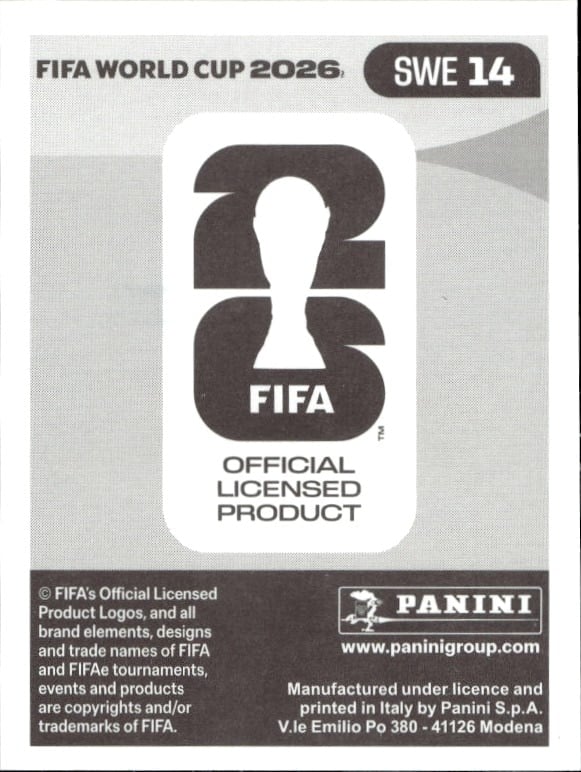 2026 Panini Fifa World Cup Daniel Svensson #SWE 14 soccer trading card back
