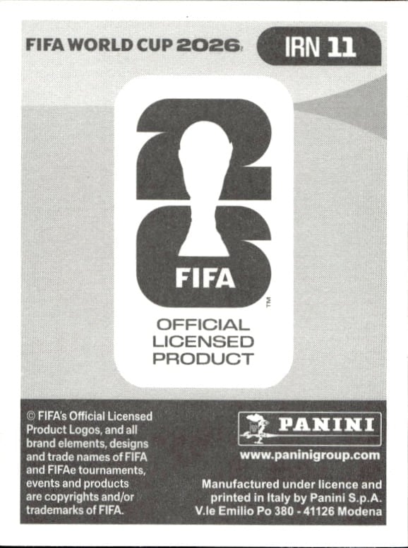 2026 Panini Fifa World Cup Saeed Ezatolahi #IRN 11 soccer trading card back
