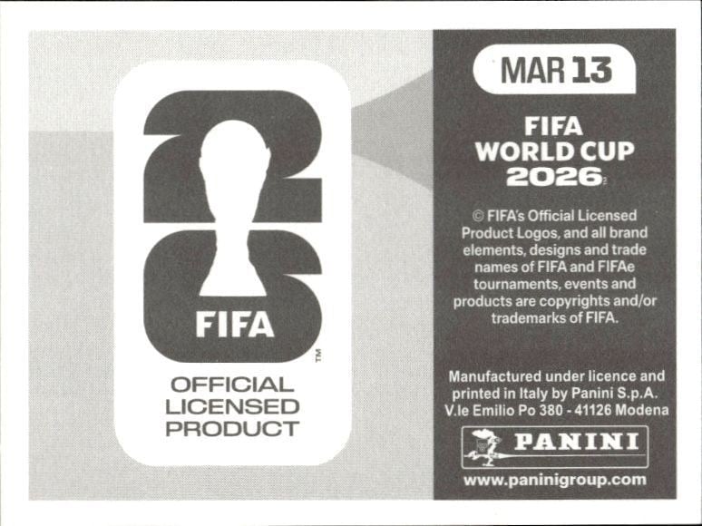 2026 Panini Fifa World Cup Morocco #MAR 13 soccer trading card back