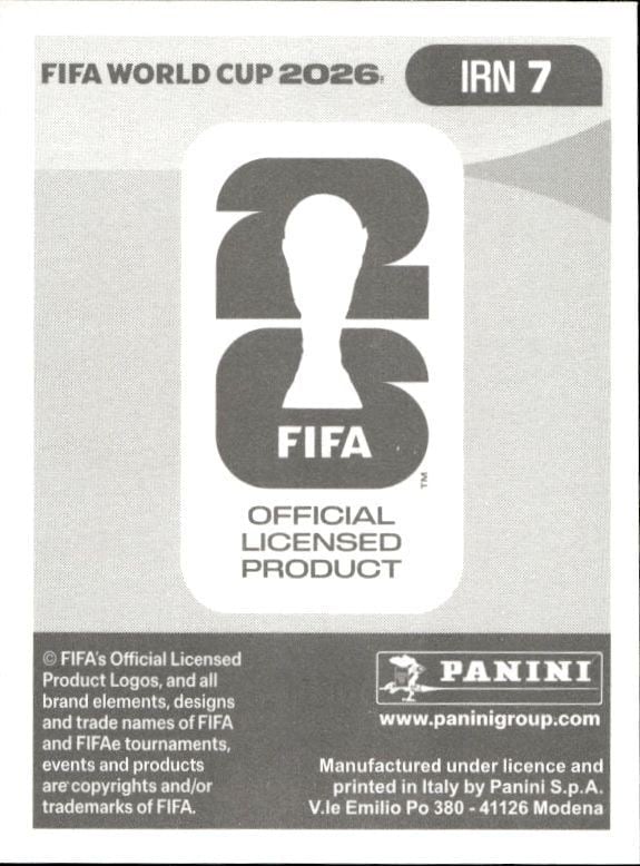 2026 Panini Fifa World Cup Ramin Rezaeian #IRN 7 soccer trading card back