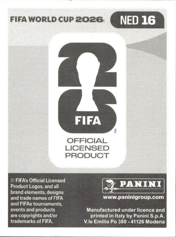2026 Panini Fifa World Cup Justin Kluivert #NED 16 soccer trading card back