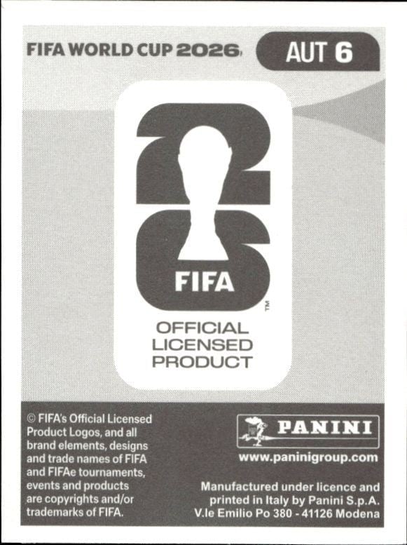 2026 Panini Fifa World Cup Philipp Lienhart #AUT 6 soccer trading card back