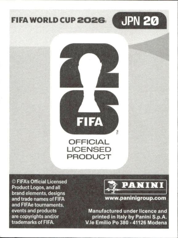 2026 Panini Fifa World Cup Ayase Ueda #JPN 20 soccer trading card back