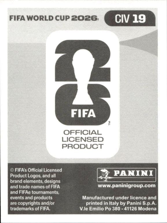 2026 Panini Fifa World Cup Evann Guessand #CIV 19 soccer trading card back