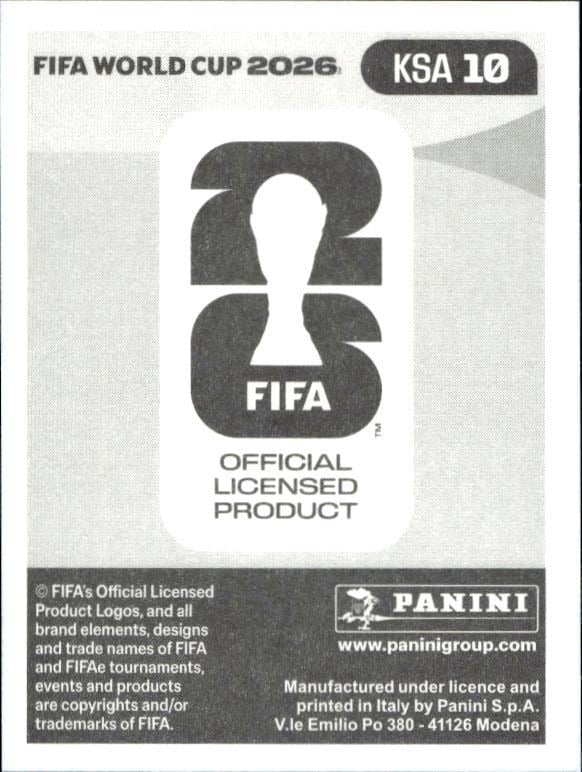 2026 Panini Fifa World Cup Ziyad AlJohani #KSA 10 soccer trading card back