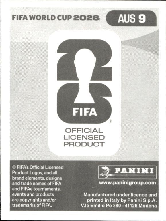2026 Panini Fifa World Cup Lewis Miller #AUS 9 soccer trading card back