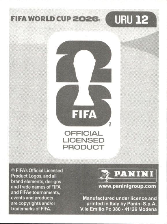 2026 Panini Fifa World Cup Rodrigo Bentancur #URU 12 soccer trading card back