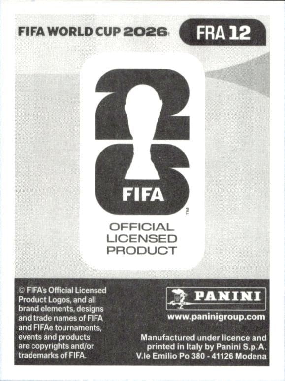 2026 Panini Fifa World Cup Adrien Rabiot #FRA 12 soccer trading card back