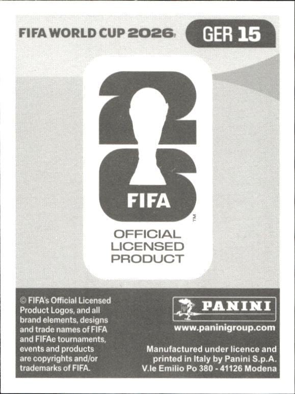 2026 Panini Fifa World Cup Jamal Musiala #GER 15 soccer trading card back