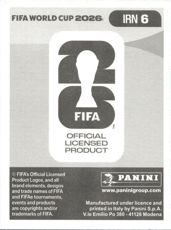 2026 Panini Fifa World Cup Shojae Khalilzadeh #IRN 6 soccer trading card back