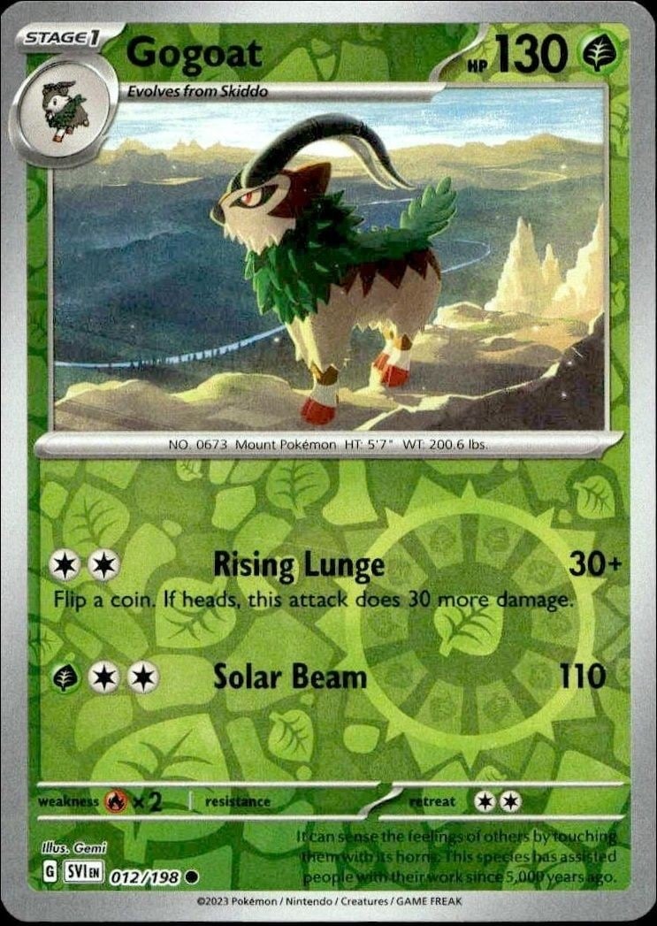 Gogoat 2023 Pokémon Scarlet & Violet #012/198 Pokémon Card - Front 2023 Pokémon Scarlet & Violet Gogoat #012/198 Pokémon card front