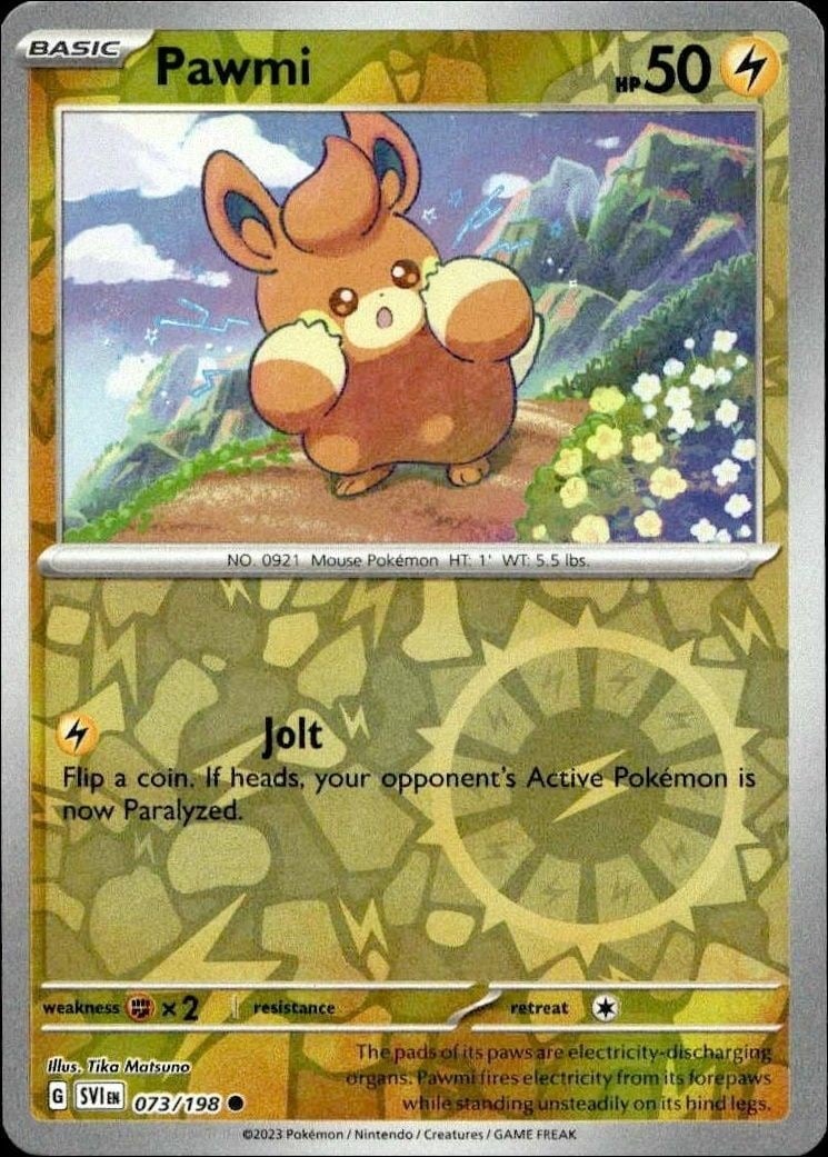 Pawmi 2023 Pokémon Scarlet & Violet #073/198 Pokémon Card - Front 2023 Pokémon Scarlet & Violet Pawmi #073/198 Pokémon card front