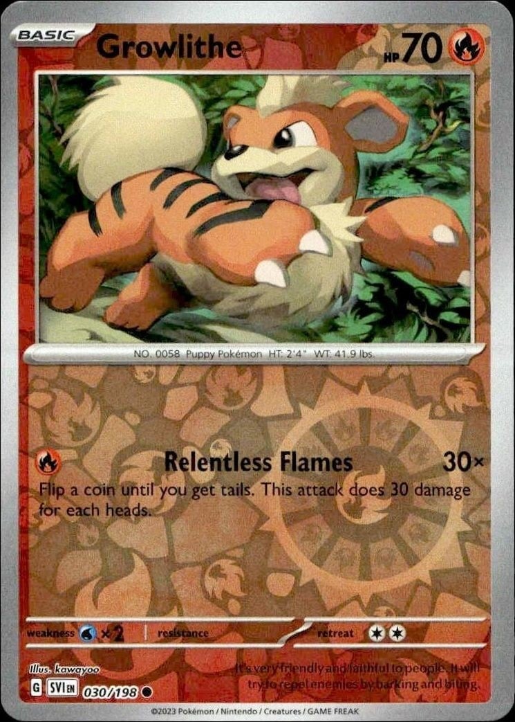 Growlithe 2023 Pokémon Scarlet & Violet #030/198 Pokémon Card - Front 2023 Pokémon Scarlet & Violet Growlithe #030/198 Pokémon card front