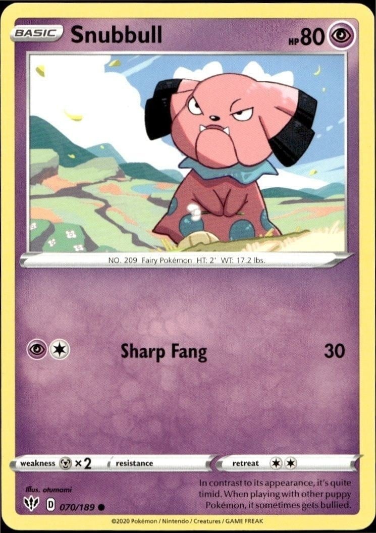 2020 Pokémon Darkness Ablaze Snubbull #070/189 trading card