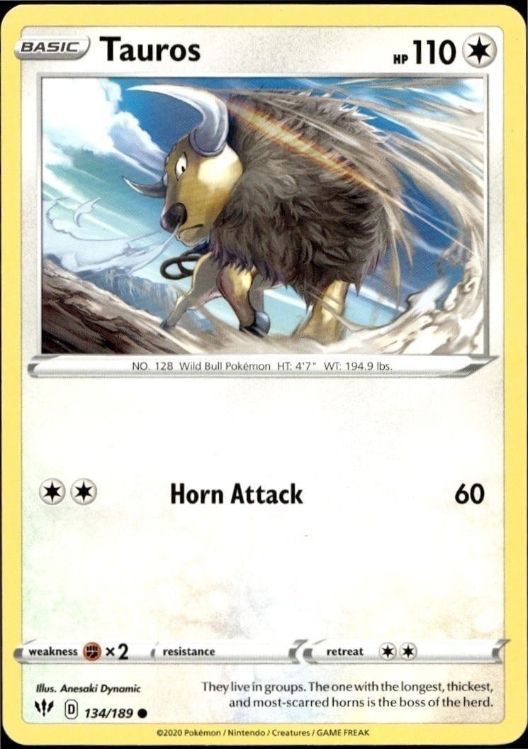 2020 Pokémon Darkness Ablaze Tauros #134/189 trading card