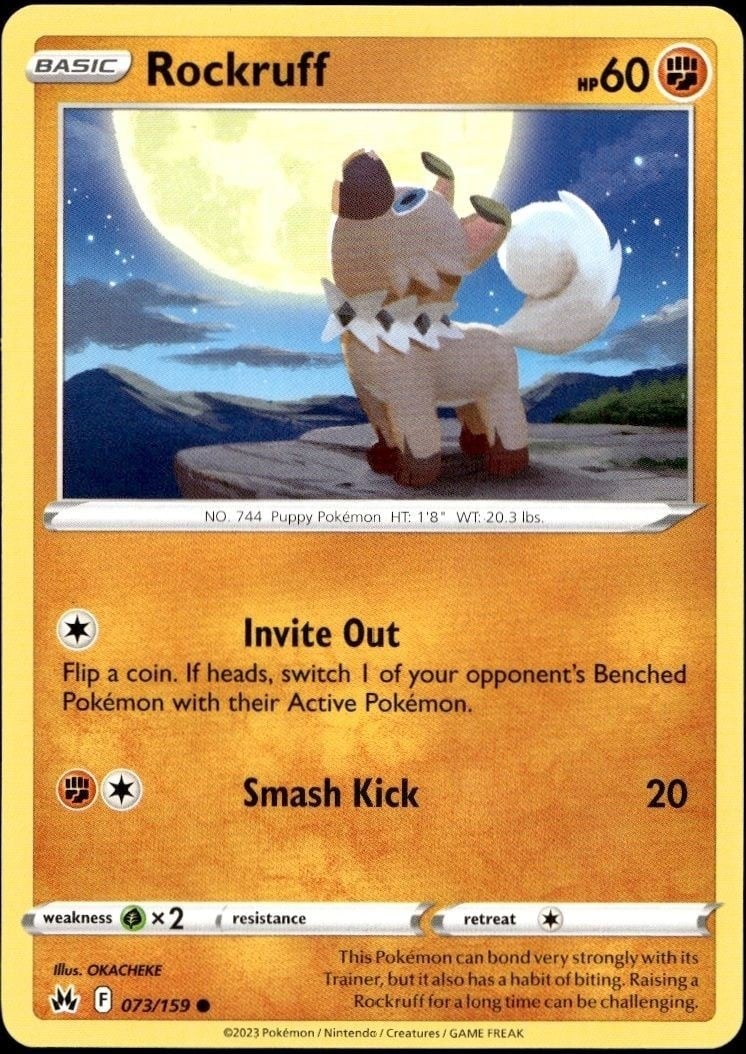 Rockruff 2023 Pokémon Crown Zenith #073/159 Pokémon Card - Front 2023 Pokémon Crown Zenith Rockruff #073/159 Pokémon card front